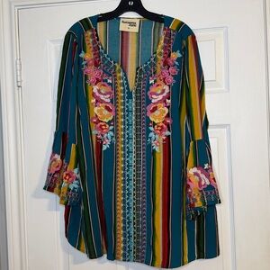 Savanna Jane Multicolor Striped Embroidered Blouse